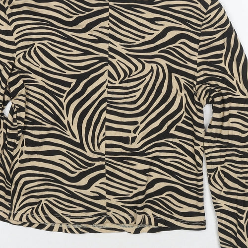Miss Selfridge Womens Beige Animal Print Viscose Basic T-Shirt Size 10 Round Neck - Tiger Print