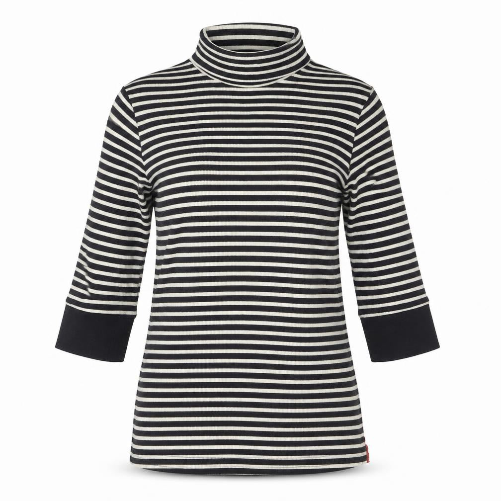 Front view of Next women’s blue round neck striped cotton jumper, size UK 10
