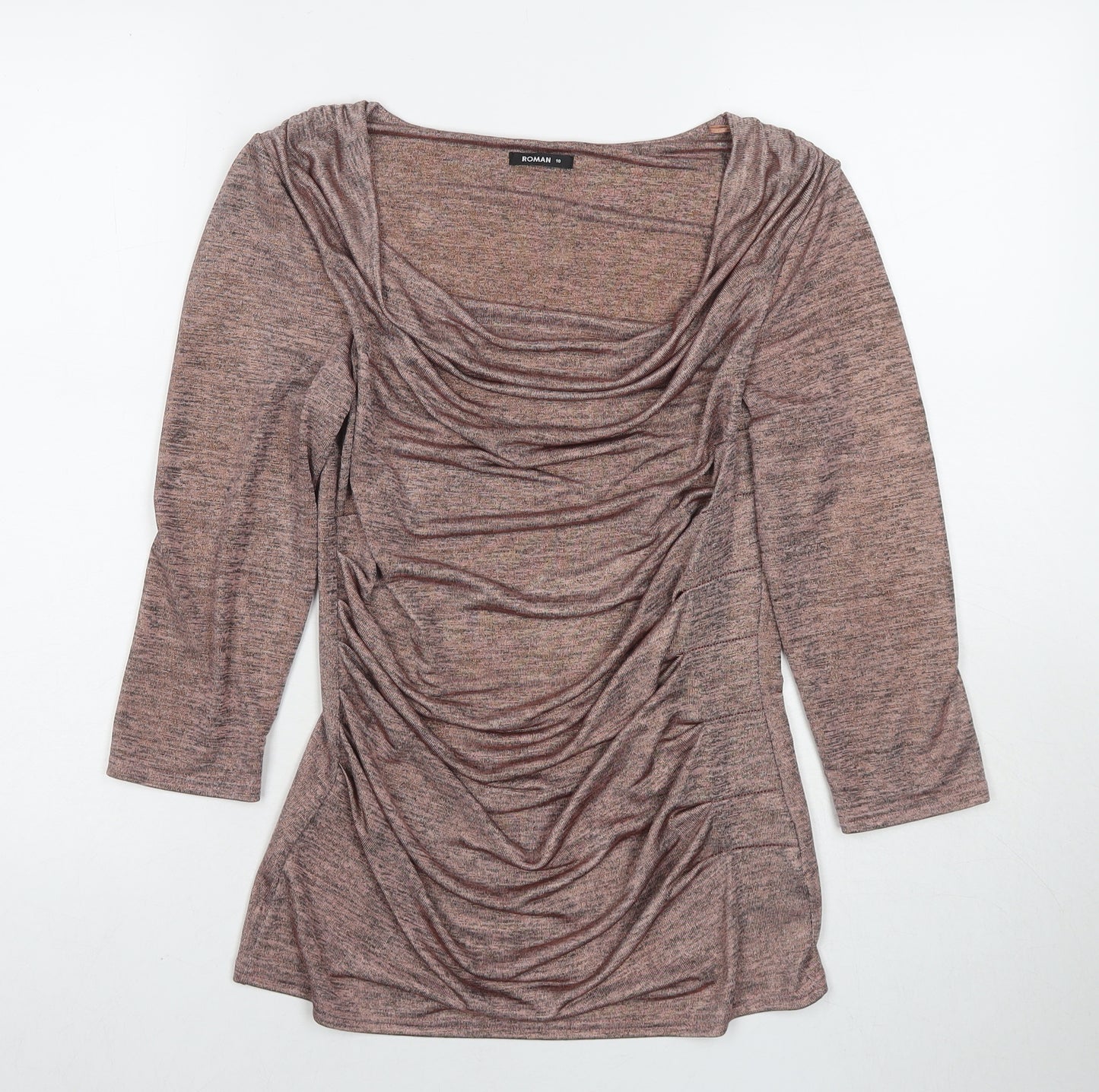 Roman Womens Beige Polyester Basic Blouse Size 10 Scoop Neck