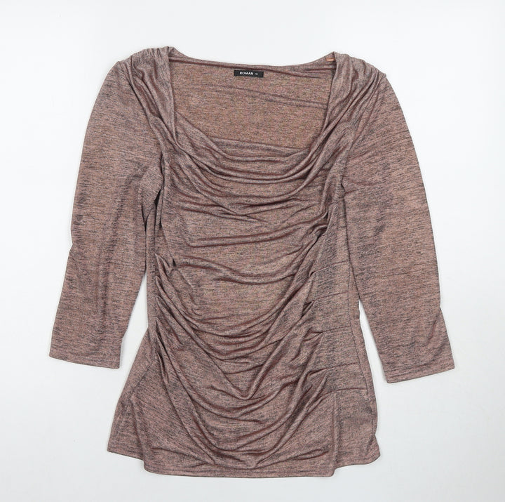 Roman Womens Beige Polyester Basic Blouse Size 10 Scoop Neck