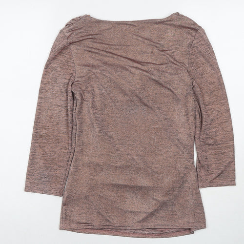 Roman Womens Beige Polyester Basic Blouse Size 10 Scoop Neck