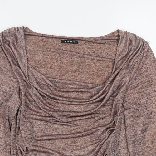 Roman Womens Beige Polyester Basic Blouse Size 10 Scoop Neck