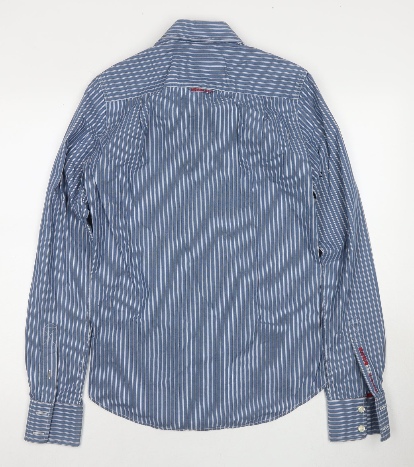Superdry Mens Blue Striped Cotton Button-Up Size S Collared Button