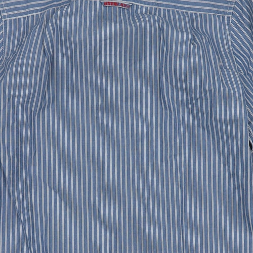 Superdry Mens Blue Striped Cotton Button-Up Size S Collared Button