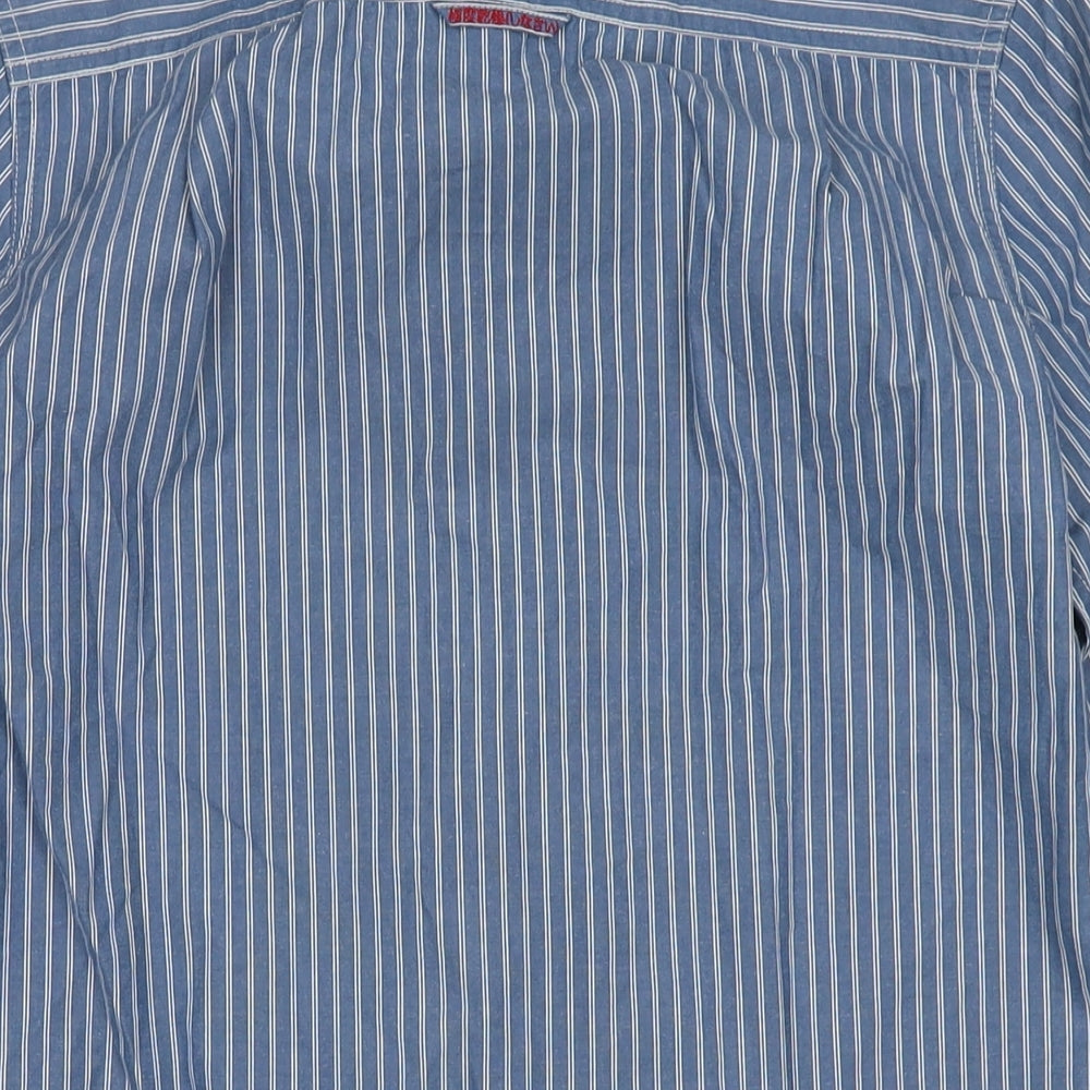Superdry Mens Blue Striped Cotton Button-Up Size S Collared Button