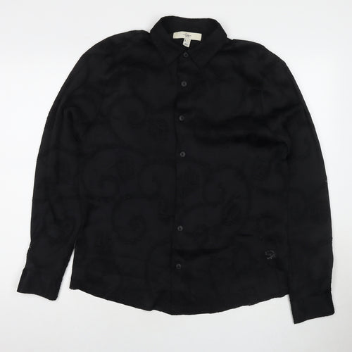 River Island Womens Black Geometric Viscose Basic Button-Up Size S Collared