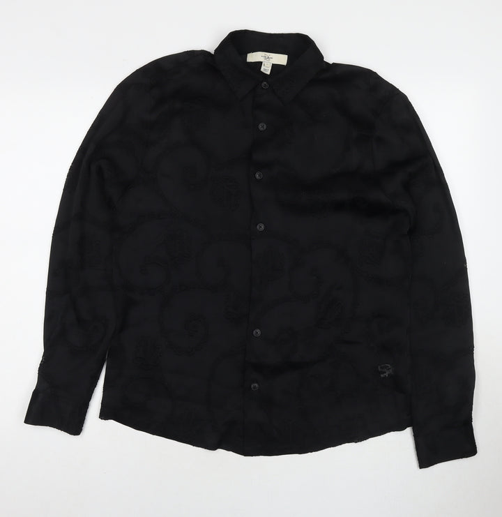 River Island Womens Black Geometric Viscose Basic Button-Up Size S Collared