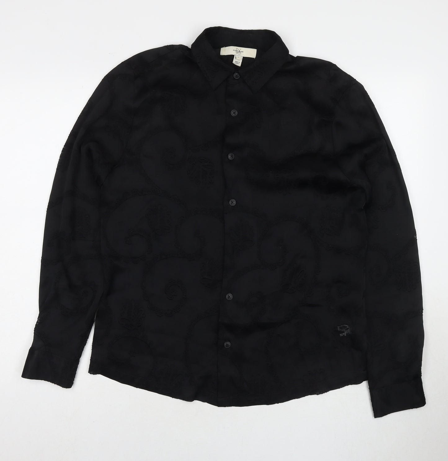 River Island Womens Black Geometric Viscose Basic Button-Up Size S Collared