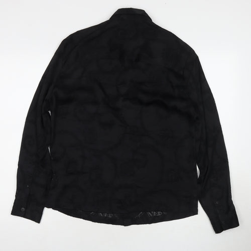 River Island Womens Black Geometric Viscose Basic Button-Up Size S Collared