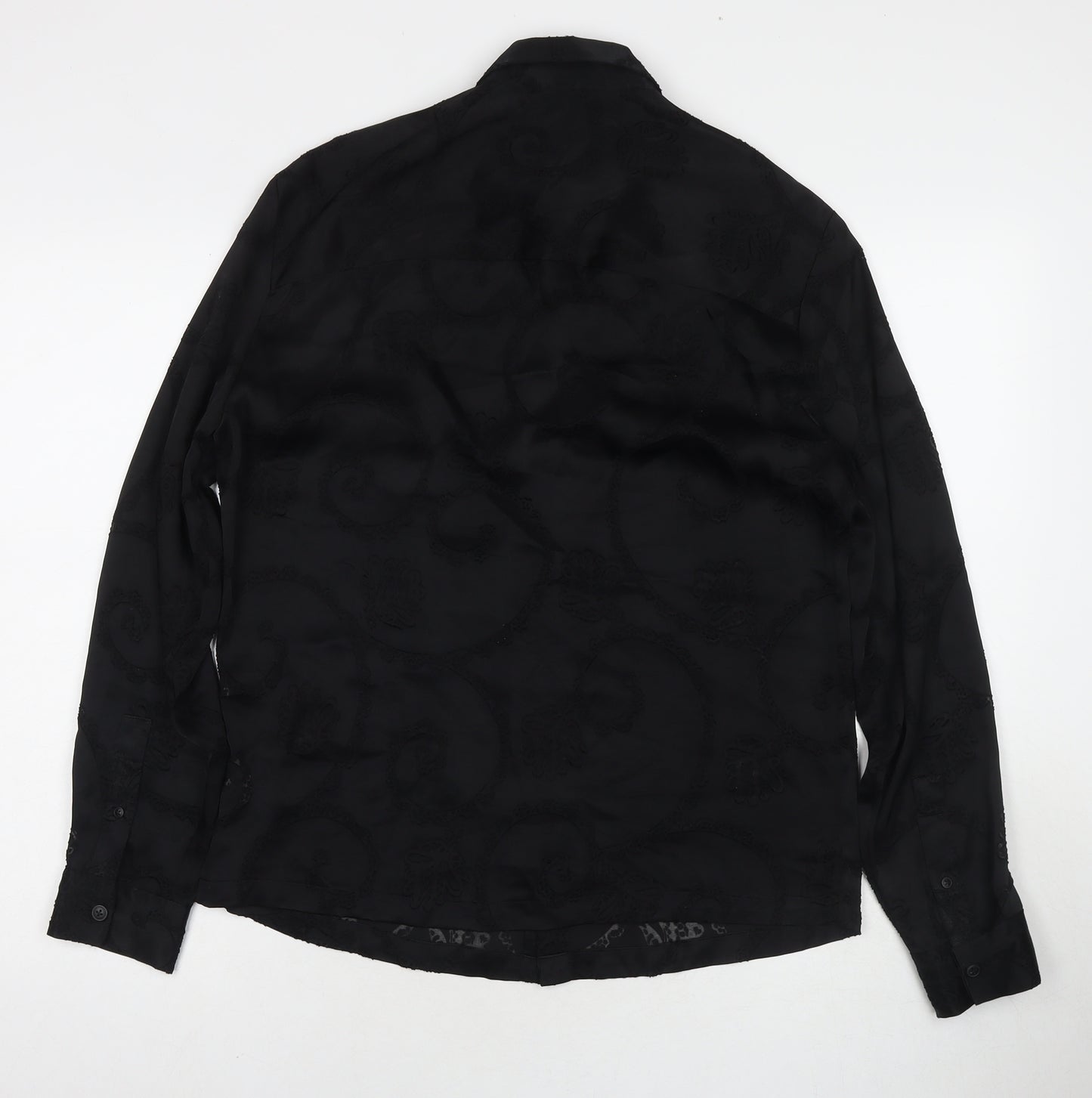 River Island Womens Black Geometric Viscose Basic Button-Up Size S Collared