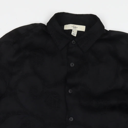 River Island Womens Black Geometric Viscose Basic Button-Up Size S Collared