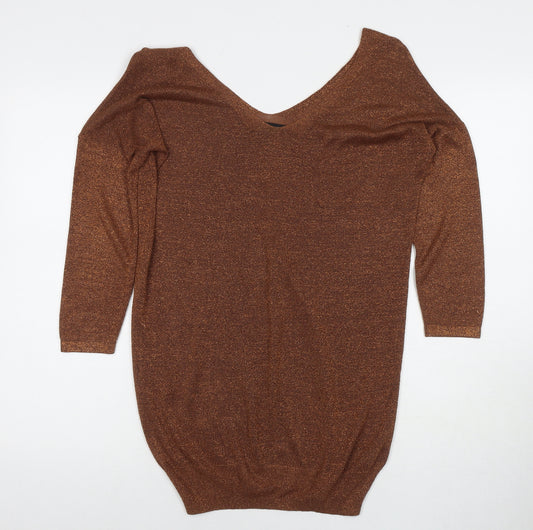 NEXT Womens Brown V-Neck Viscose Pullover Jumper Size 10