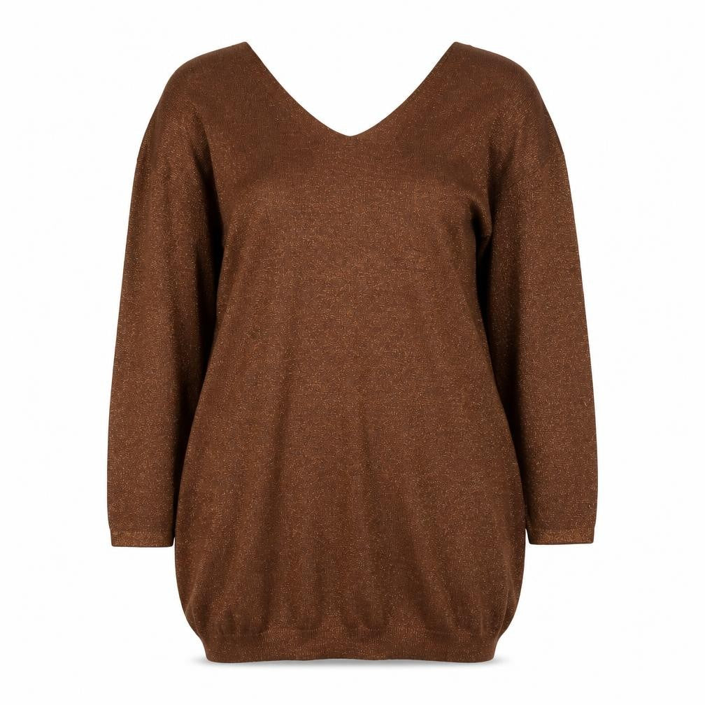 Front view of Next women’s brown v-neck viscose jumper, size UK 10