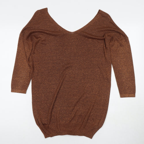 NEXT Womens Brown V-Neck Viscose Pullover Jumper Size 10