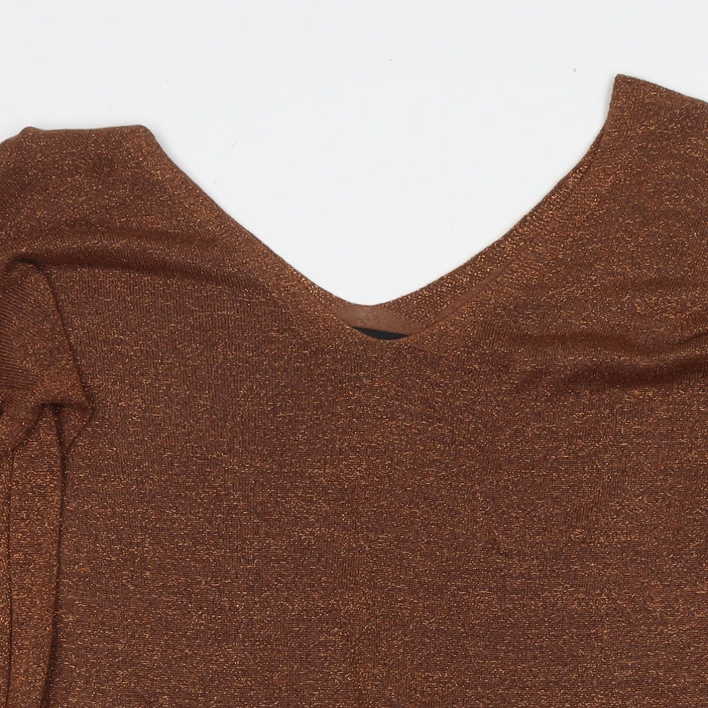 NEXT Womens Brown V-Neck Viscose Pullover Jumper Size 10