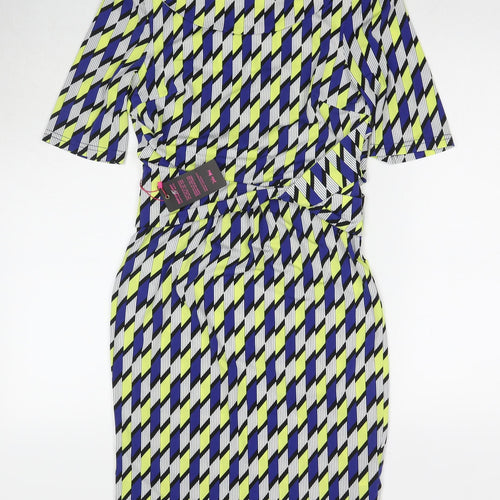 Jolie Moi Womens Multicoloured Geometric Polyester A-Line Size 10 Boat Neck Pullover