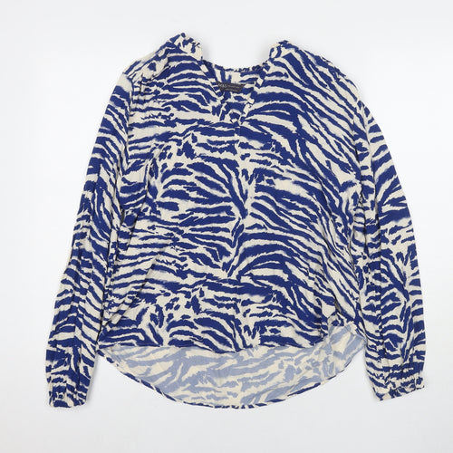 Marks and Spencer Womens Blue Animal Print Polyester Basic Blouse Size 10 Round Neck - Tiger Print