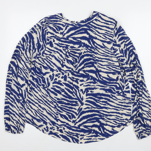 Marks and Spencer Womens Blue Animal Print Polyester Basic Blouse Size 10 Round Neck - Tiger Print