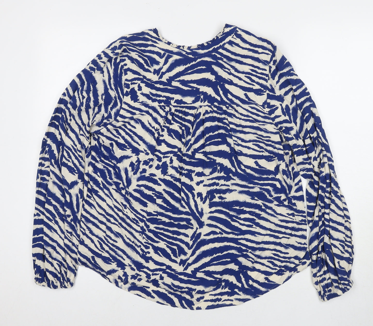 Marks and Spencer Womens Blue Animal Print Polyester Basic Blouse Size 10 Round Neck - Tiger Print