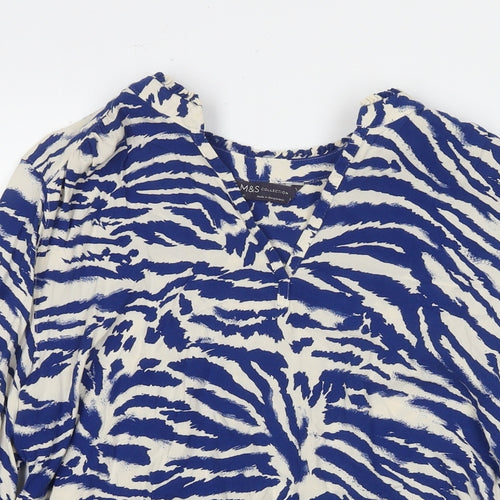 Marks and Spencer Womens Blue Animal Print Polyester Basic Blouse Size 10 Round Neck - Tiger Print