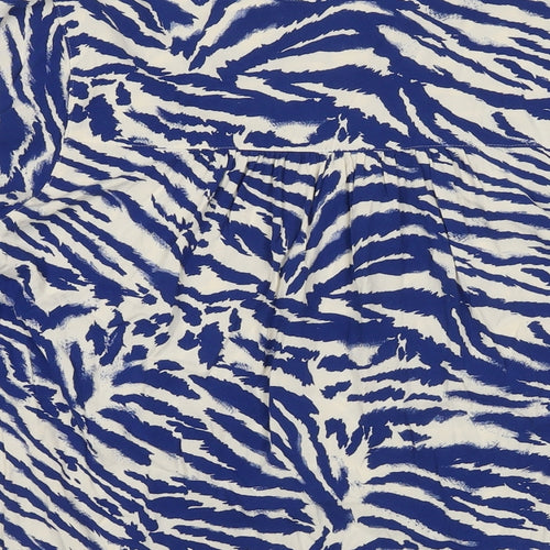 Marks and Spencer Womens Blue Animal Print Polyester Basic Blouse Size 10 Round Neck - Tiger Print