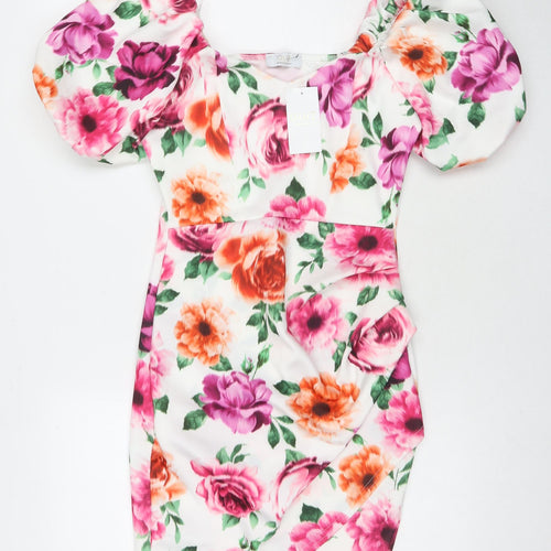 Quiz Womens Multicoloured Floral Polyester A-Line Size 10 Square Neck Pullover