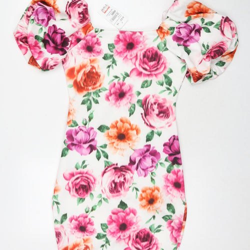 Quiz Womens Multicoloured Floral Polyester A-Line Size 10 Square Neck Pullover