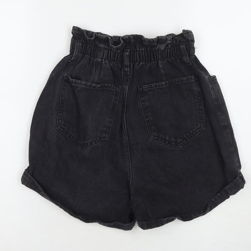 New Look Womens Black Cotton Paperbag Shorts Size 10 L4 in Regular Zip