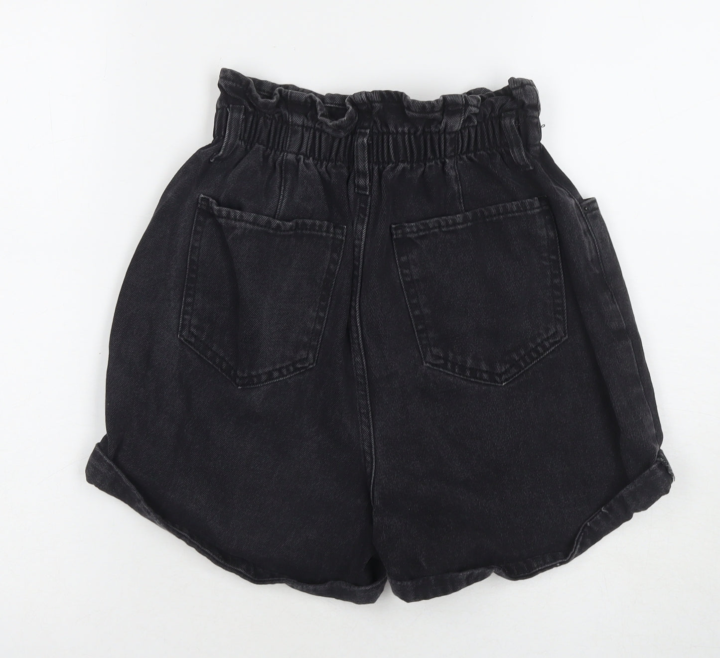 New Look Womens Black Cotton Paperbag Shorts Size 10 L4 in Regular Zip