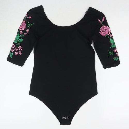 OOTD Womens Black Cotton Bodysuit One-Piece Size 10 Snap