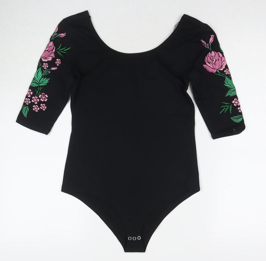 OOTD Womens Black Cotton Bodysuit One-Piece Size 10 Snap