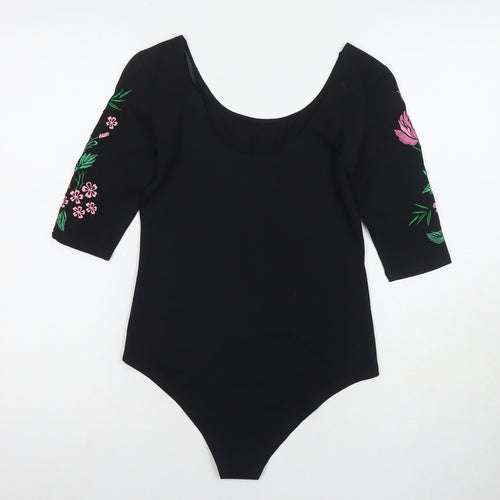 OOTD Womens Black Cotton Bodysuit One-Piece Size 10 Snap