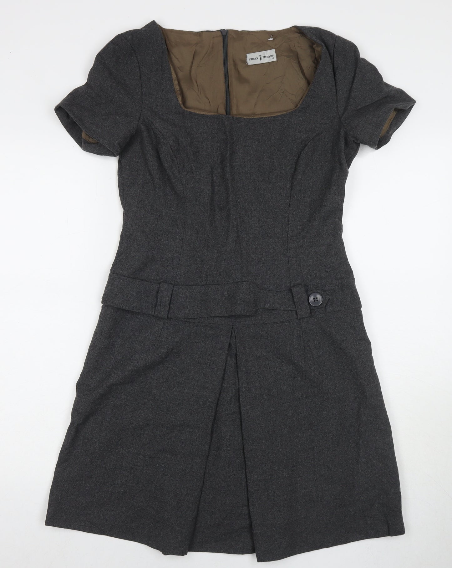 Sticky Fingers Womens Grey Wool A-Line Size 12 Round Neck Zip
