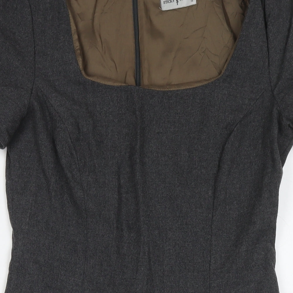 Sticky Fingers Womens Grey Wool A-Line Size 12 Round Neck Zip