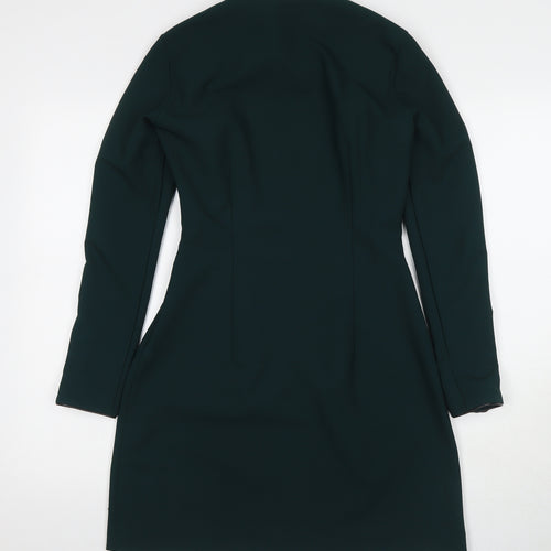 Zara Womens Green Polyester A-Line Size M Round Neck Button