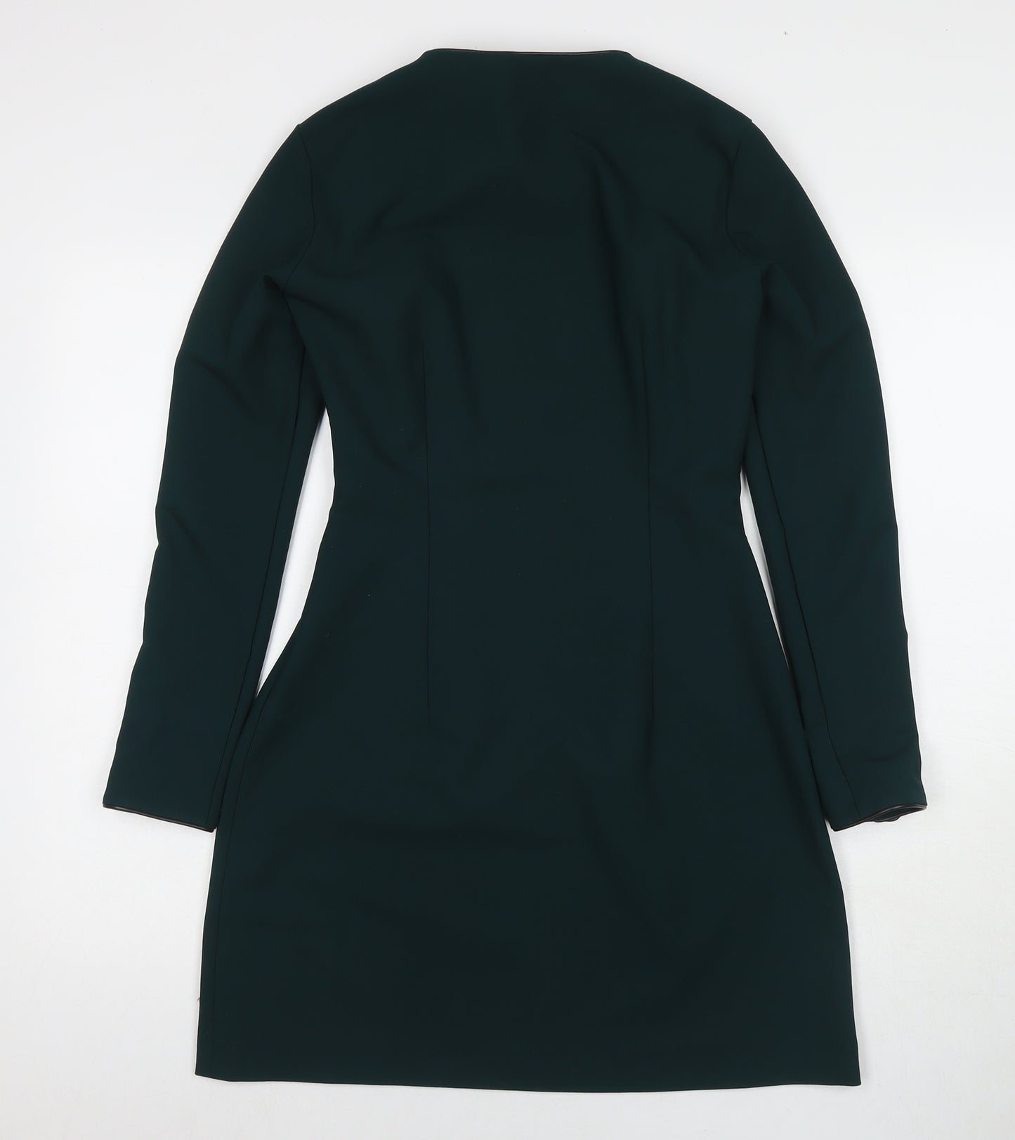 Zara Womens Green Polyester A-Line Size M Round Neck Button