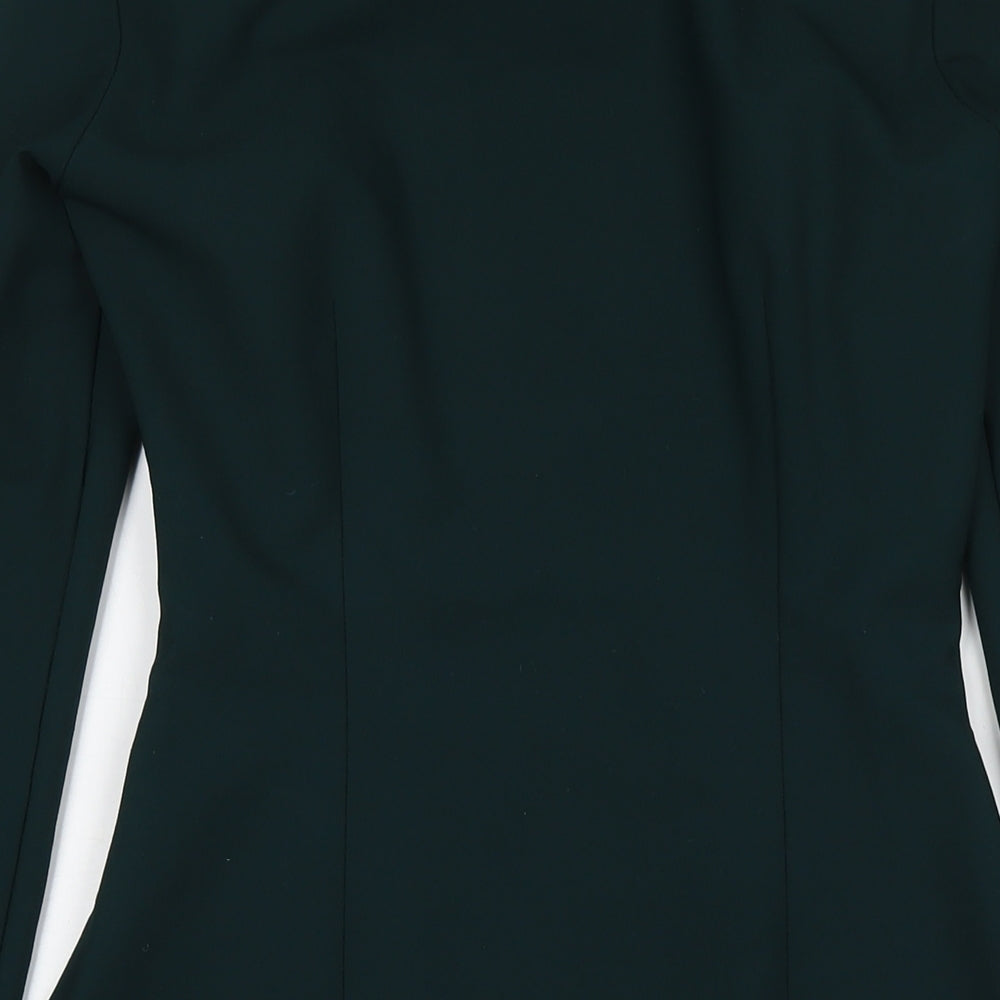 Zara Womens Green Polyester A-Line Size M Round Neck Button
