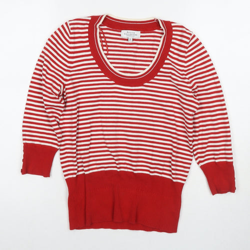 Debenhams Womens Red Round Neck Striped Cotton Pullover Jumper Size 10