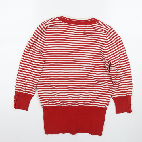 Debenhams Womens Red Round Neck Striped Cotton Pullover Jumper Size 10