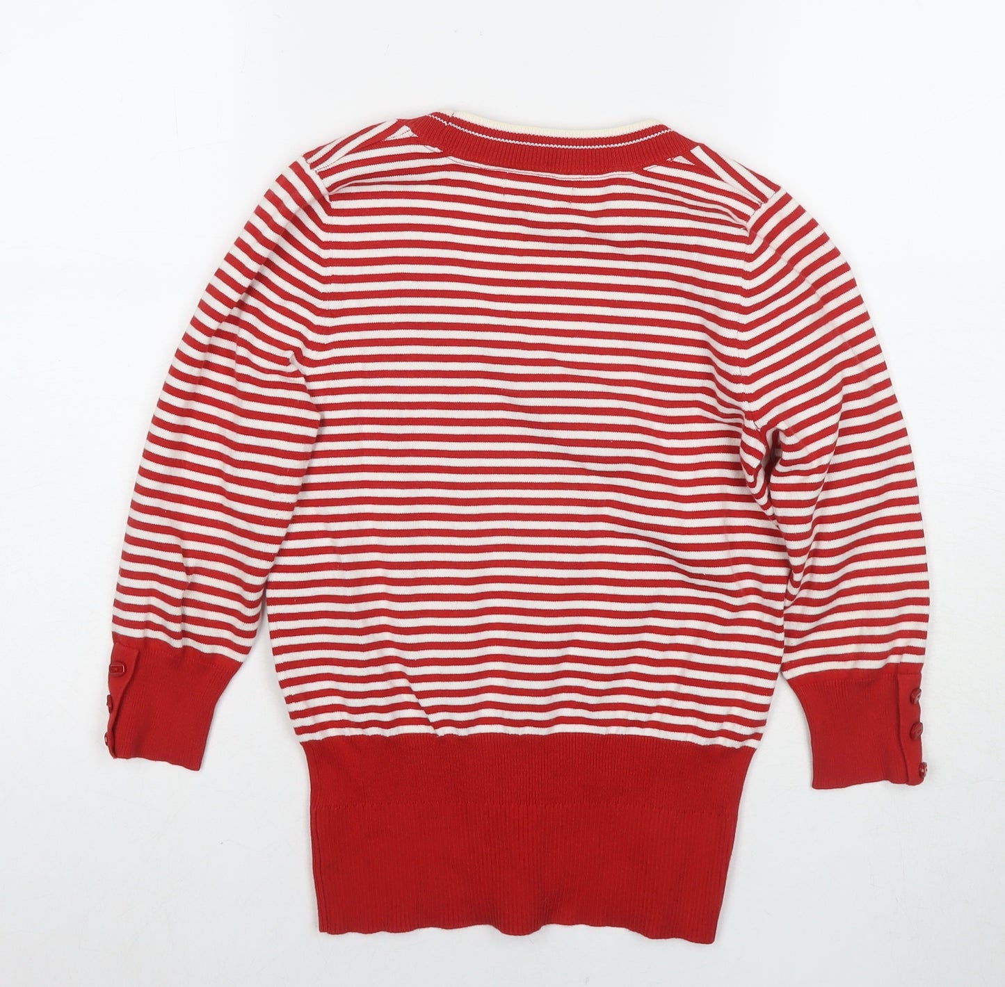 Debenhams Womens Red Round Neck Striped Cotton Pullover Jumper Size 10