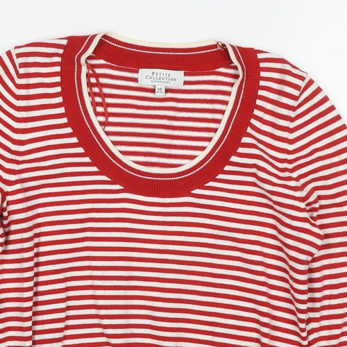 Debenhams Womens Red Round Neck Striped Cotton Pullover Jumper Size 10