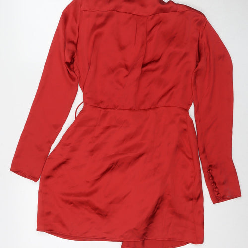 Zara Womens Red Polyester Wrap Dress Size M V-Neck Button