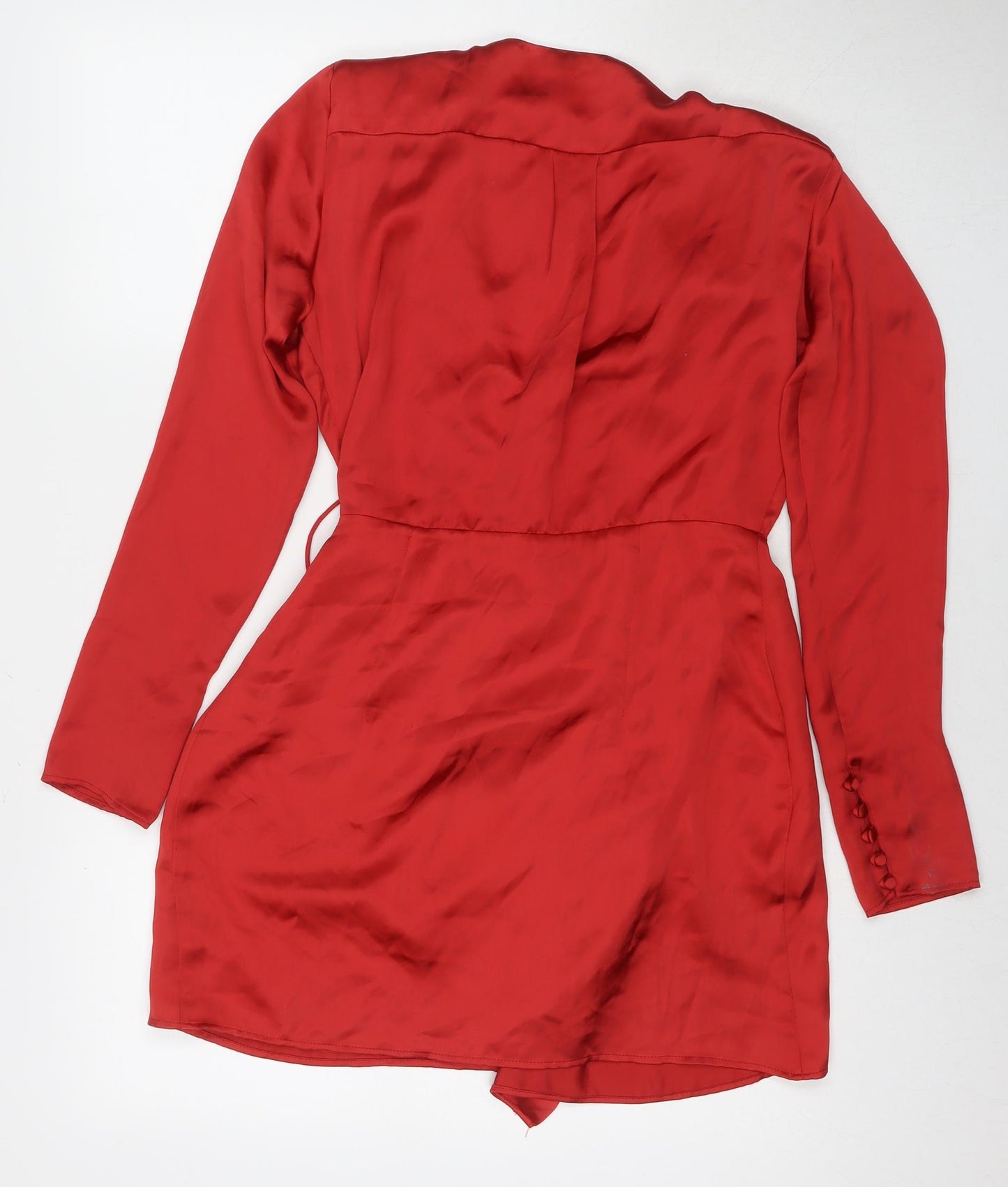 Zara Womens Red Polyester Wrap Dress Size M V-Neck Button