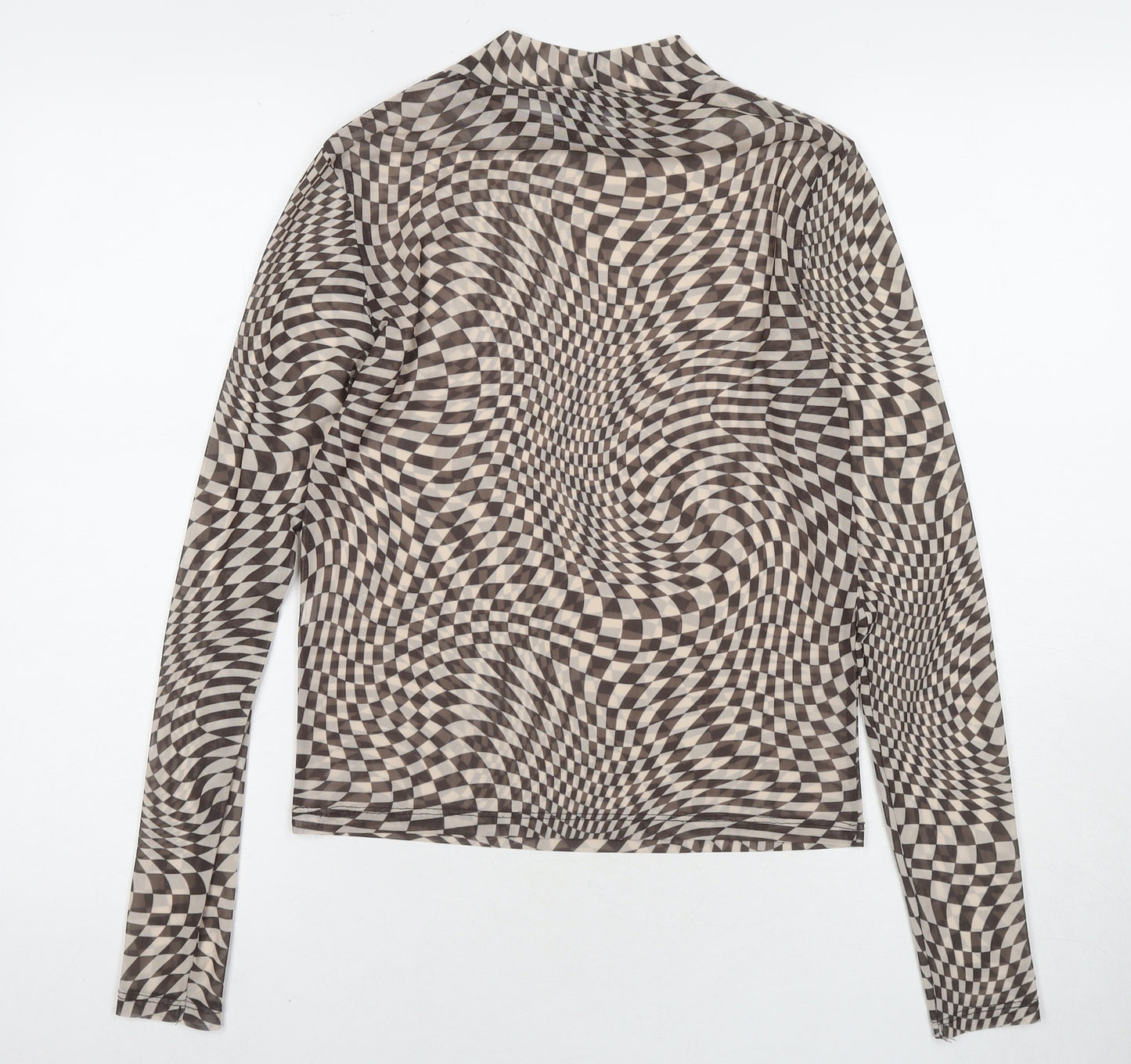 New Look Womens Brown Geometric Polyester Basic T-Shirt Size 10 Round Neck