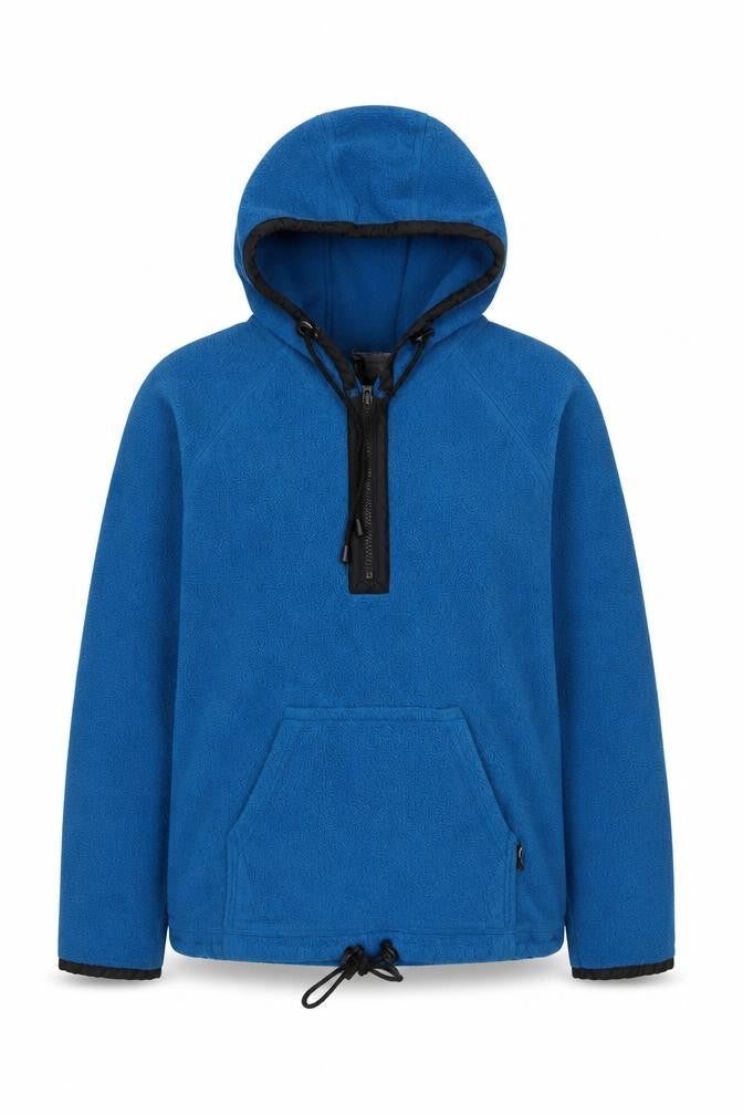 Front view of ILA women’s blue polyester pullover hoodie, size UK 12, pullover