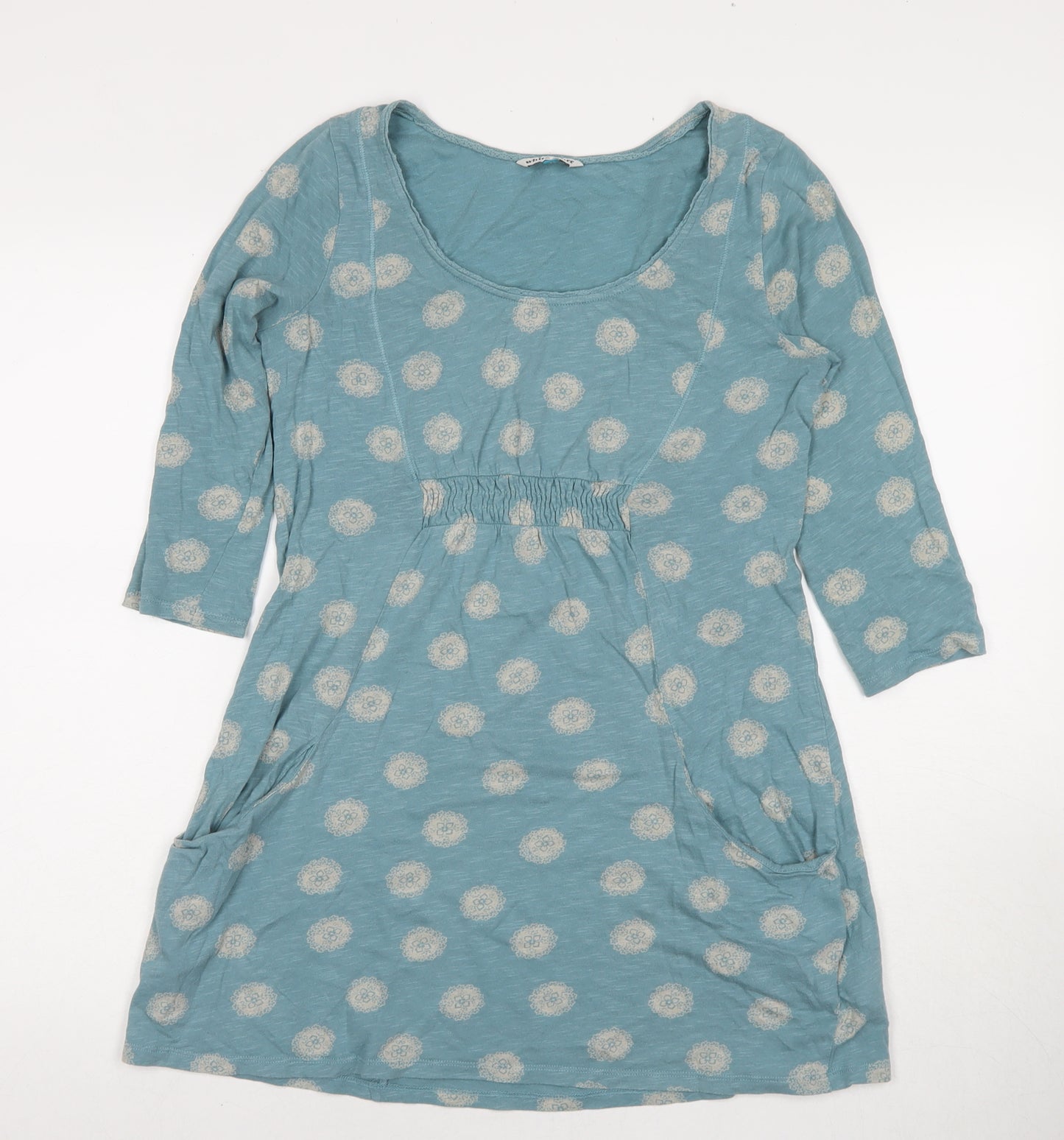 White Stuff Womens Blue Geometric Cotton Fit & Flare Size 10 Round Neck Pullover