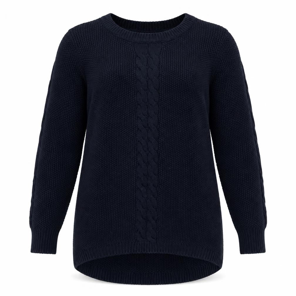 Front view of Oasis women’s blue round neck cotton jumper, size S