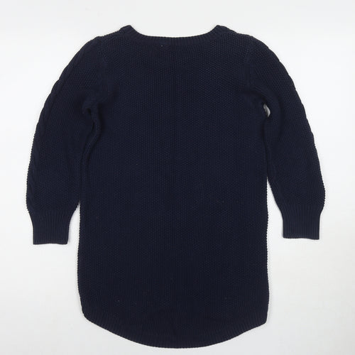 Oasis Womens Blue Round Neck Cotton Pullover Jumper Size S