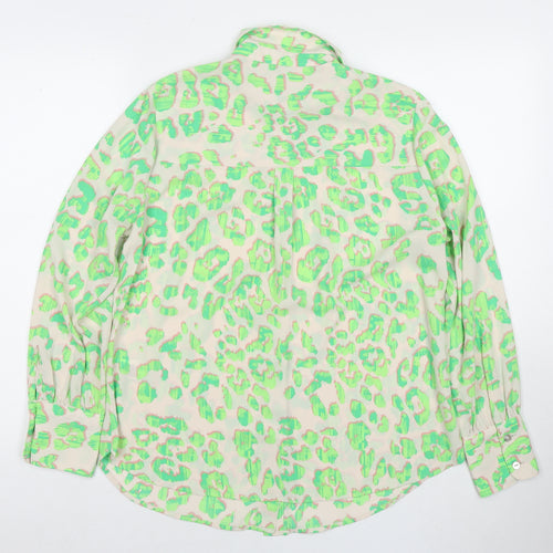 Marks and Spencer Womens Green Animal Print Polyester Basic Button-Up Size 10 Collared - Leopard Print