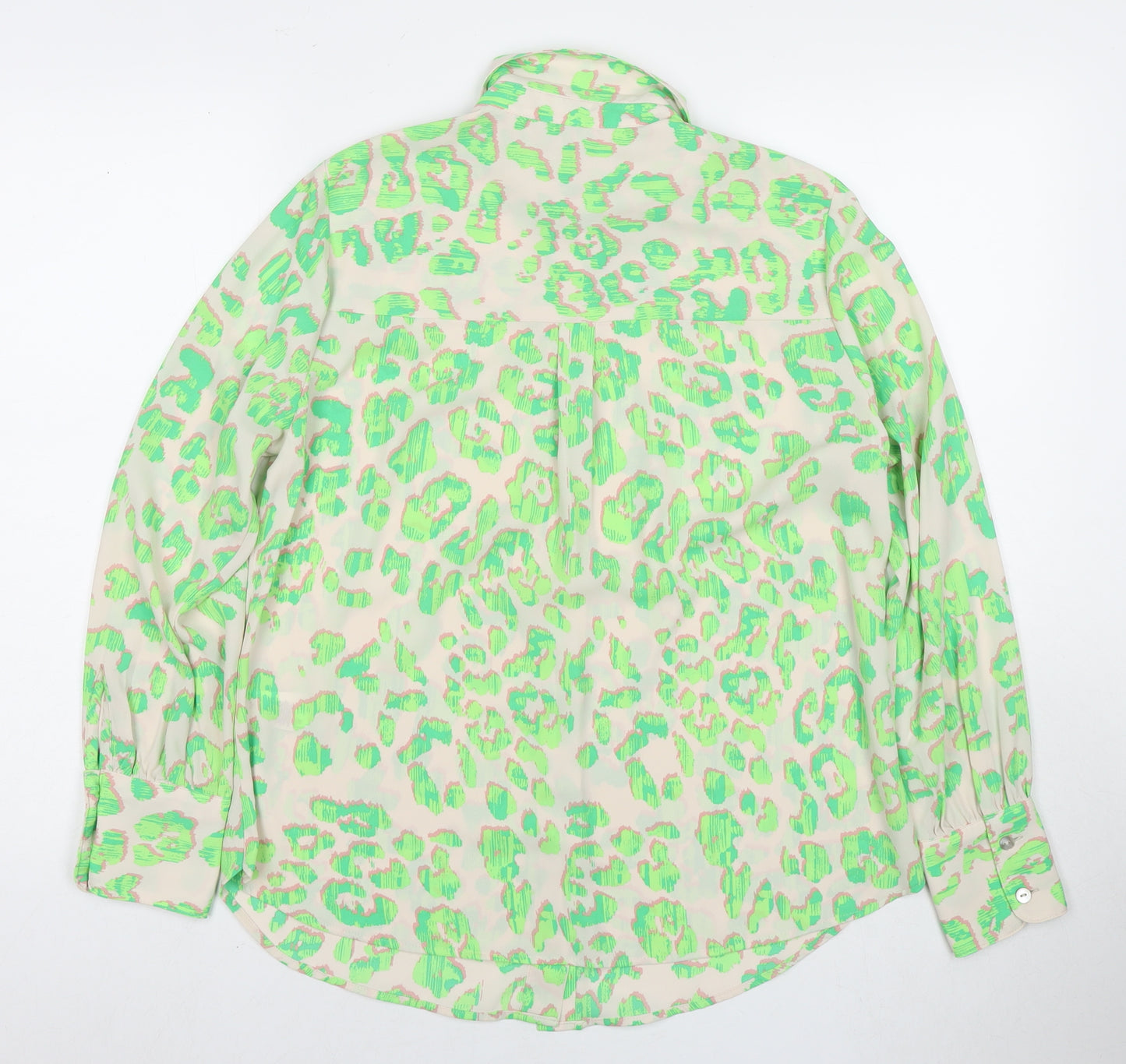 Marks and Spencer Womens Green Animal Print Polyester Basic Button-Up Size 10 Collared - Leopard Print